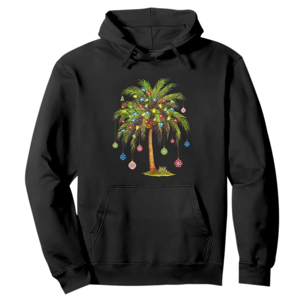 Christmas Palm Tree Hoodie Xmas Lights Tropical Hawaiian Holidays TS02 Black Print Your Wear
