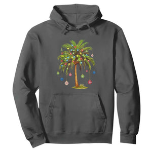 Christmas Palm Tree Hoodie Xmas Lights Tropical Hawaiian Holidays TS02 Dark Heather Print Your Wear