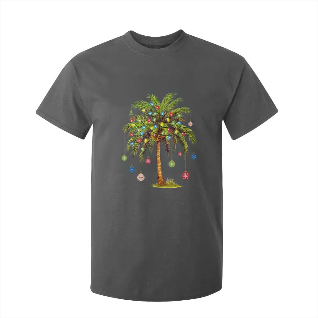 Christmas Palm Tree T Shirt For Kid Xmas Lights Tropical Hawaiian Holidays TS02 Dark Heather Print Your Wear