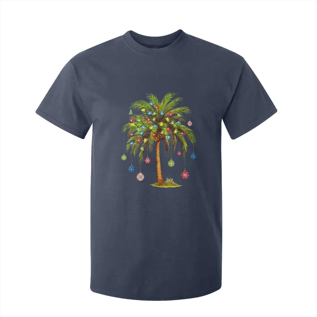 Christmas Palm Tree T Shirt For Kid Xmas Lights Tropical Hawaiian Holidays TS02 Navy Print Your Wear