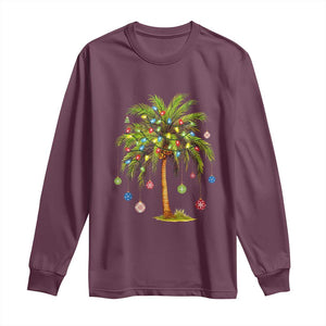 Christmas Palm Tree Long Sleeve Shirt Xmas Lights Tropical Hawaiian Holidays TS02 Maroon Print Your Wear