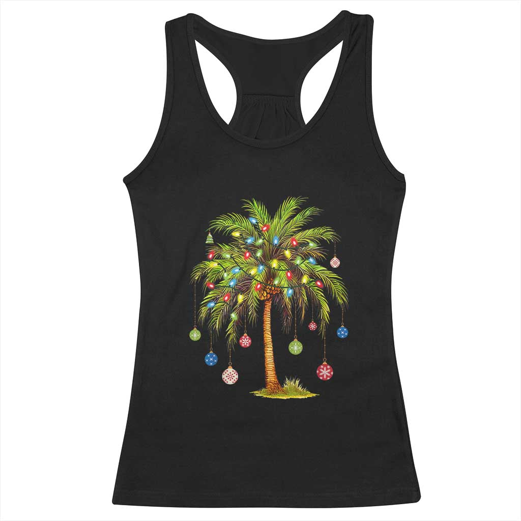 Christmas Palm Tree Racerback Tank Top Xmas Lights Tropical Hawaiian Holidays TS02 Black Print Your Wear