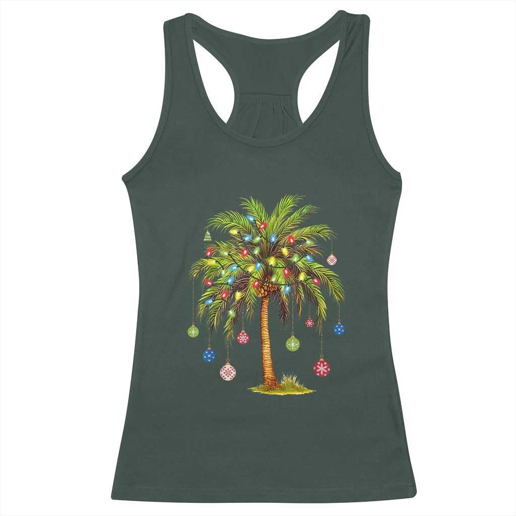 Christmas Palm Tree Racerback Tank Top Xmas Lights Tropical Hawaiian Holidays TS02 Dark Forest Green Print Your Wear