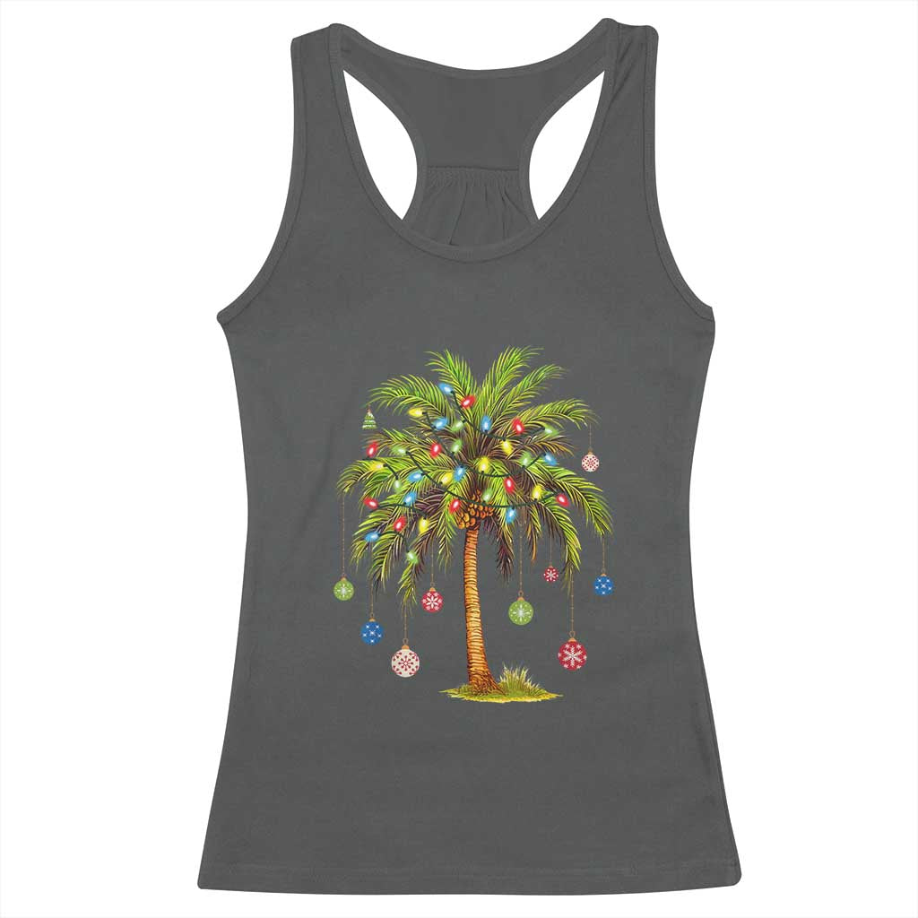 Christmas Palm Tree Racerback Tank Top Xmas Lights Tropical Hawaiian Holidays TS02 Dark Heather Print Your Wear