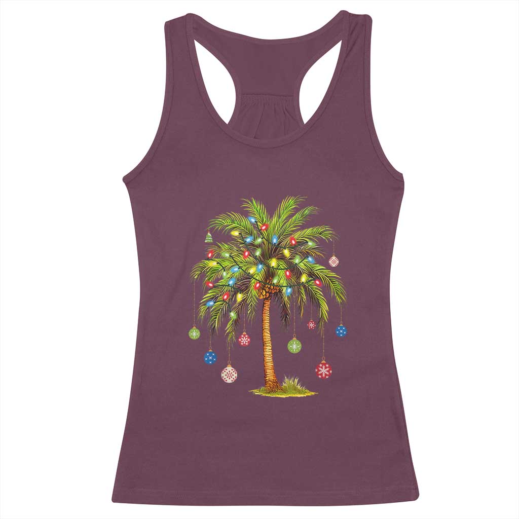 Christmas Palm Tree Racerback Tank Top Xmas Lights Tropical Hawaiian Holidays TS02 Maroon Print Your Wear