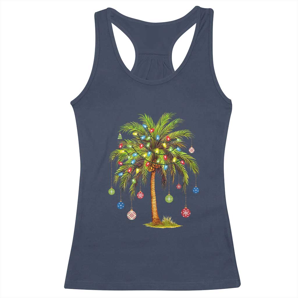 Christmas Palm Tree Racerback Tank Top Xmas Lights Tropical Hawaiian Holidays TS02 Navy Print Your Wear