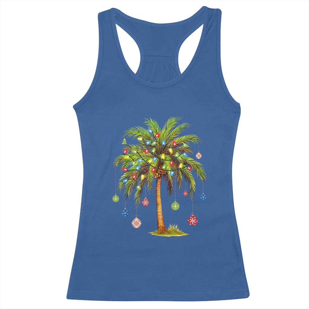 Christmas Palm Tree Racerback Tank Top Xmas Lights Tropical Hawaiian Holidays TS02 Royal Blue Print Your Wear