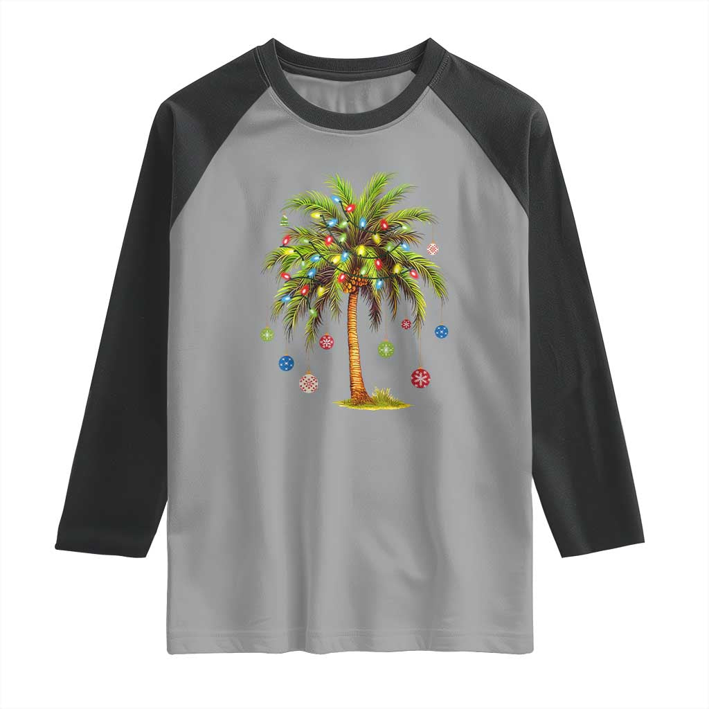 Christmas Palm Tree Raglan Shirt Xmas Lights Tropical Hawaiian Holidays TS02 Sport Gray Black Print Your Wear