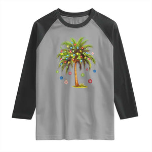 Christmas Palm Tree Raglan Shirt Xmas Lights Tropical Hawaiian Holidays TS02 Sport Gray Black Print Your Wear