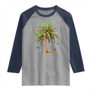 Christmas Palm Tree Raglan Shirt Xmas Lights Tropical Hawaiian Holidays TS02 Sport Gray Navy Print Your Wear