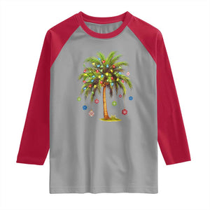 Christmas Palm Tree Raglan Shirt Xmas Lights Tropical Hawaiian Holidays TS02 Sport Gray Red Print Your Wear