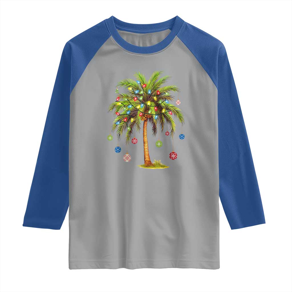 Christmas Palm Tree Raglan Shirt Xmas Lights Tropical Hawaiian Holidays TS02 Sport Gray Royal Print Your Wear
