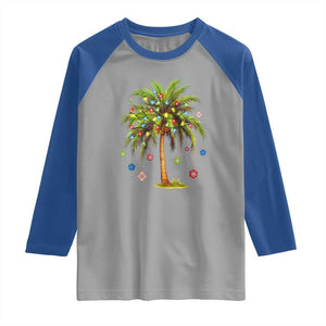 Christmas Palm Tree Raglan Shirt Xmas Lights Tropical Hawaiian Holidays TS02 Sport Gray Royal Print Your Wear
