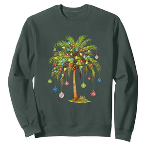 Christmas Palm Tree Sweatshirt Xmas Lights Tropical Hawaiian Holidays TS02 Dark Forest Green Print Your Wear