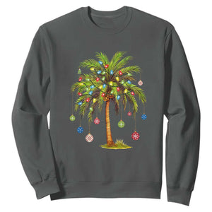 Christmas Palm Tree Sweatshirt Xmas Lights Tropical Hawaiian Holidays TS02 Dark Heather Print Your Wear