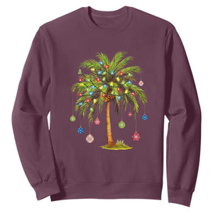 Christmas Palm Tree Sweatshirt Xmas Lights Tropical Hawaiian Holidays TS02 Maroon Print Your Wear