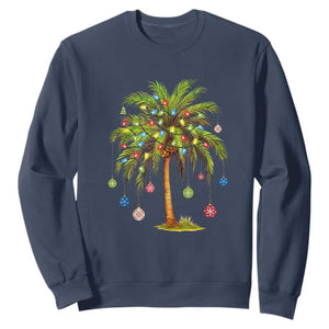 Christmas Palm Tree Sweatshirt Xmas Lights Tropical Hawaiian Holidays TS02 Navy Print Your Wear