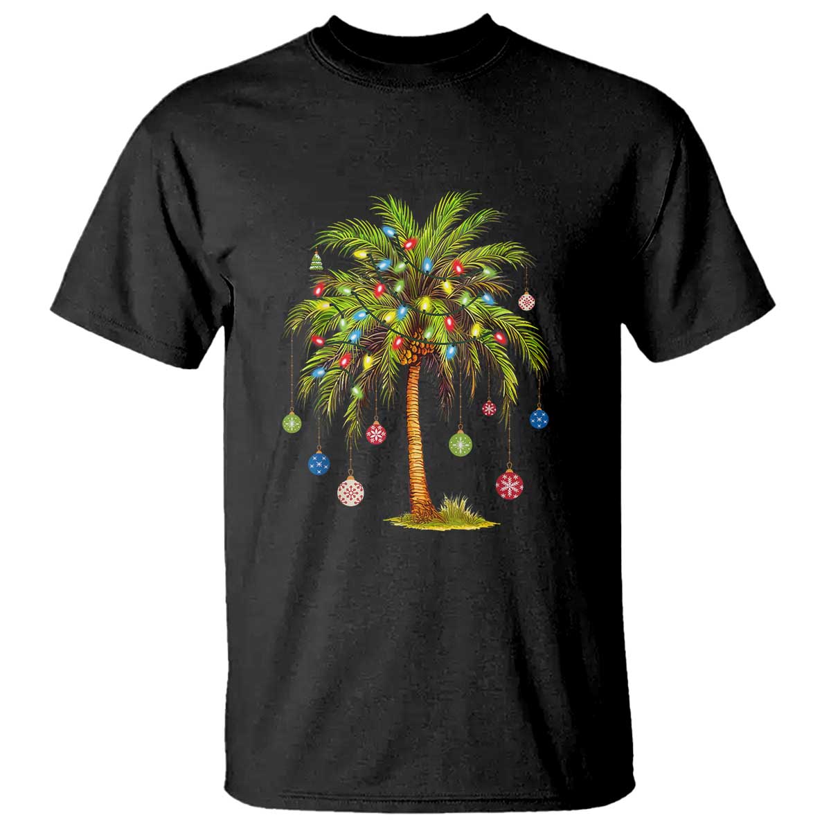 Christmas Palm Tree T Shirt Xmas Lights Tropical Hawaiian Holidays TS02 Black Print Your Wear
