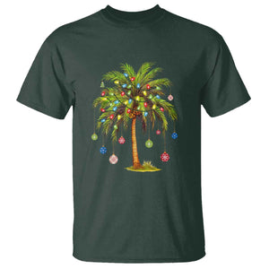 Christmas Palm Tree T Shirt Xmas Lights Tropical Hawaiian Holidays TS02 Dark Forest Green Print Your Wear