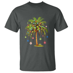 Christmas Palm Tree T Shirt Xmas Lights Tropical Hawaiian Holidays TS02 Dark Heather Print Your Wear