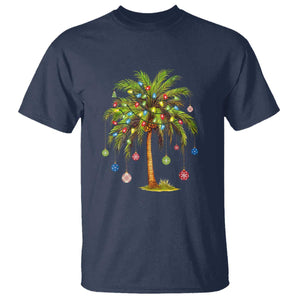 Christmas Palm Tree T Shirt Xmas Lights Tropical Hawaiian Holidays TS02 Navy Print Your Wear