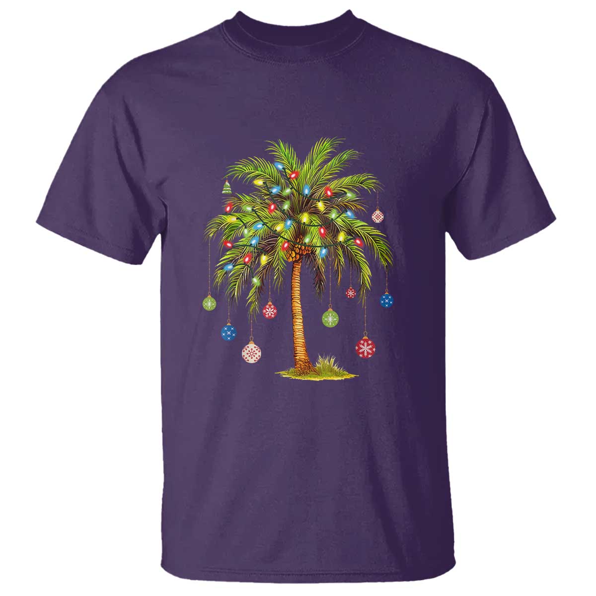Christmas Palm Tree T Shirt Xmas Lights Tropical Hawaiian Holidays TS02 Purple Print Your Wear