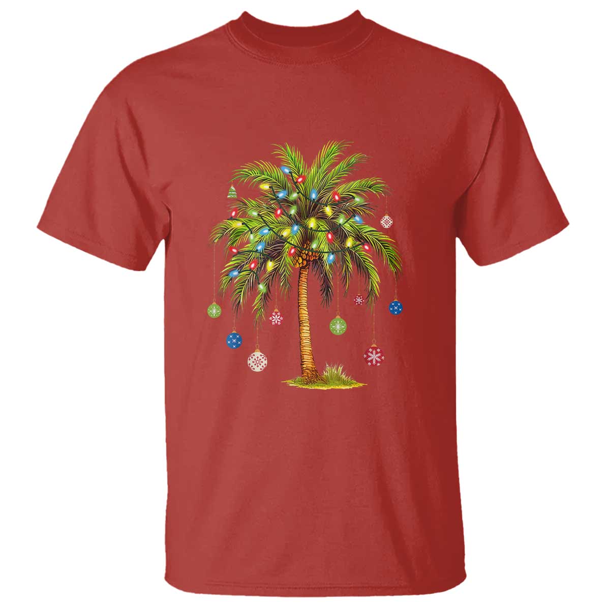 Christmas Palm Tree T Shirt Xmas Lights Tropical Hawaiian Holidays TS02 Red Print Your Wear
