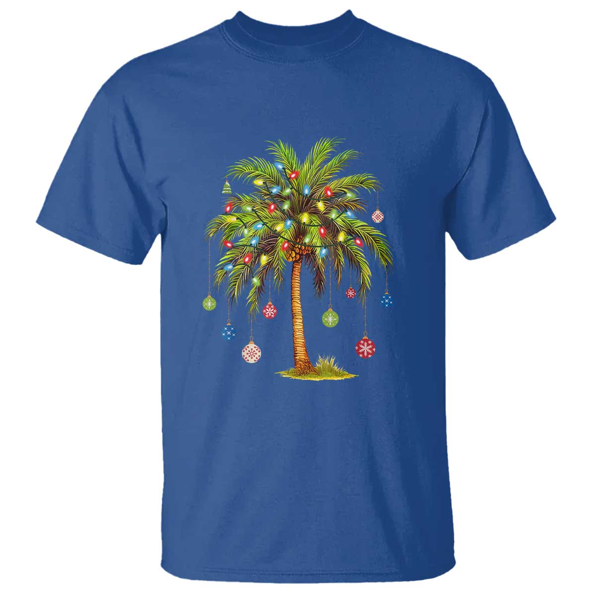 Christmas Palm Tree T Shirt Xmas Lights Tropical Hawaiian Holidays TS02 Royal Blue Print Your Wear