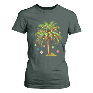 Christmas Palm Tree T Shirt For Women Xmas Lights Tropical Hawaiian Holidays TS02 Dark Forest Green Print Your Wear