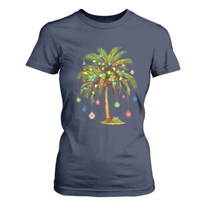Christmas Palm Tree T Shirt For Women Xmas Lights Tropical Hawaiian Holidays TS02 Navy Print Your Wear