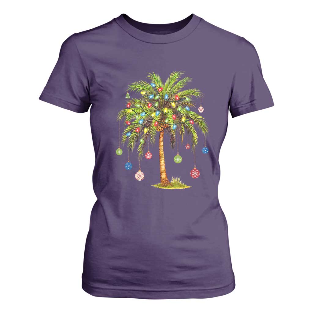 Christmas Palm Tree T Shirt For Women Xmas Lights Tropical Hawaiian Holidays TS02 Purple Print Your Wear