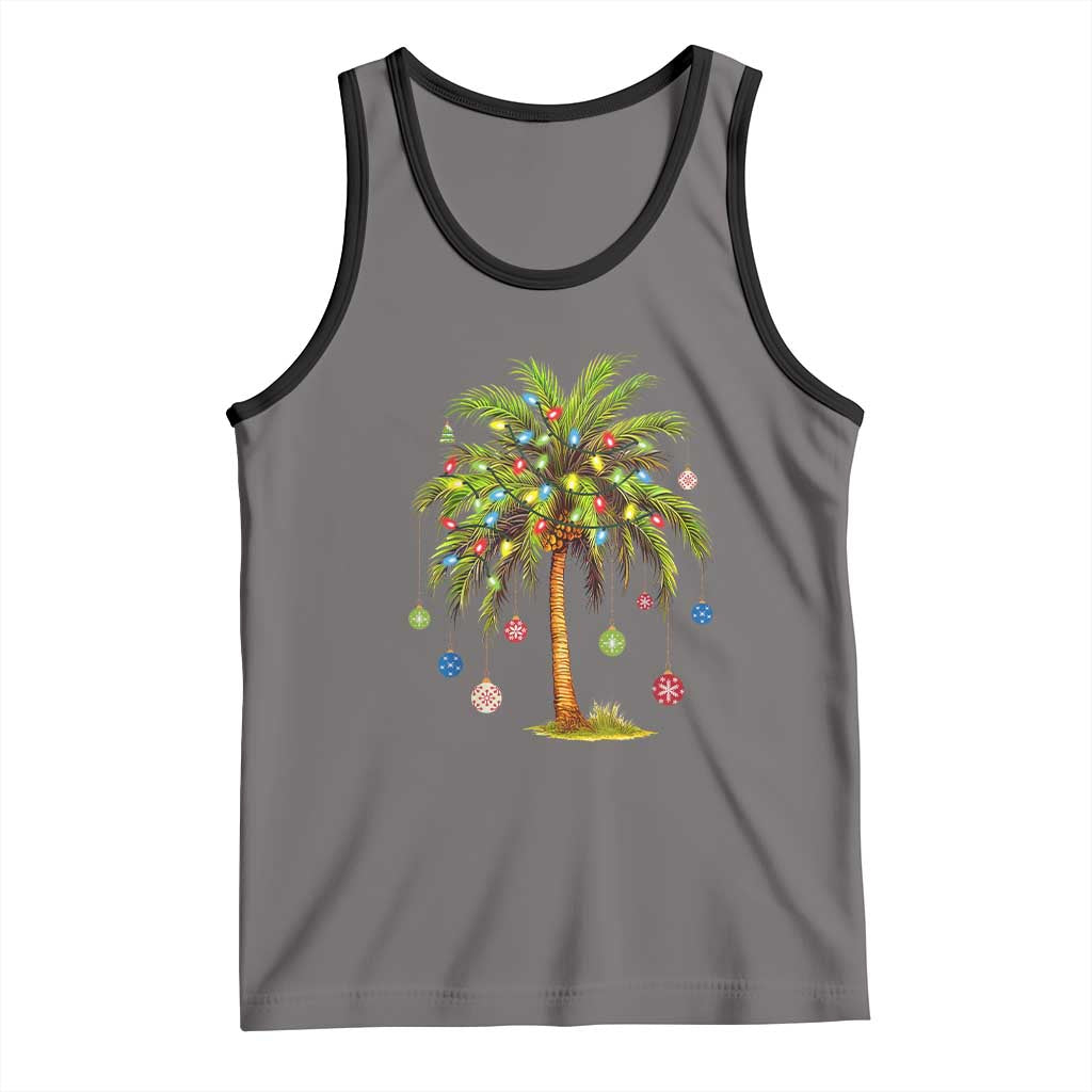 Christmas Palm Tree Tank Top Xmas Lights Tropical Hawaiian Holidays TS02 Deep Heather Black Print Your Wear