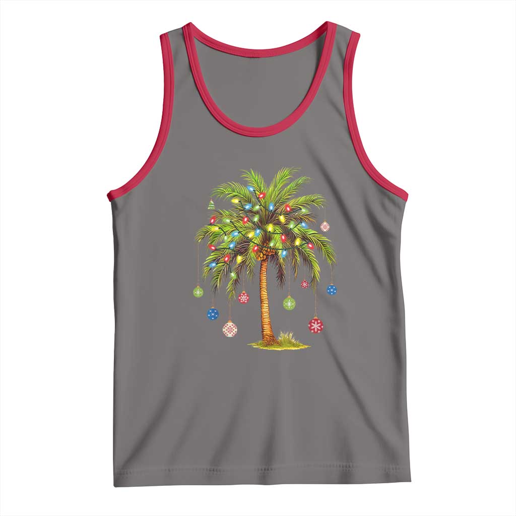 Christmas Palm Tree Tank Top Xmas Lights Tropical Hawaiian Holidays TS02 Deep Heather Red Print Your Wear