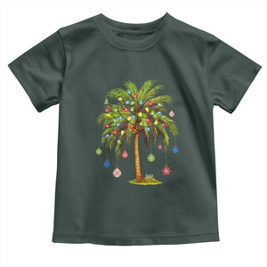 Christmas Palm Tree Toddler T Shirt Xmas Lights Tropical Hawaiian Holidays TS02 Dark Forest Green Print Your Wear