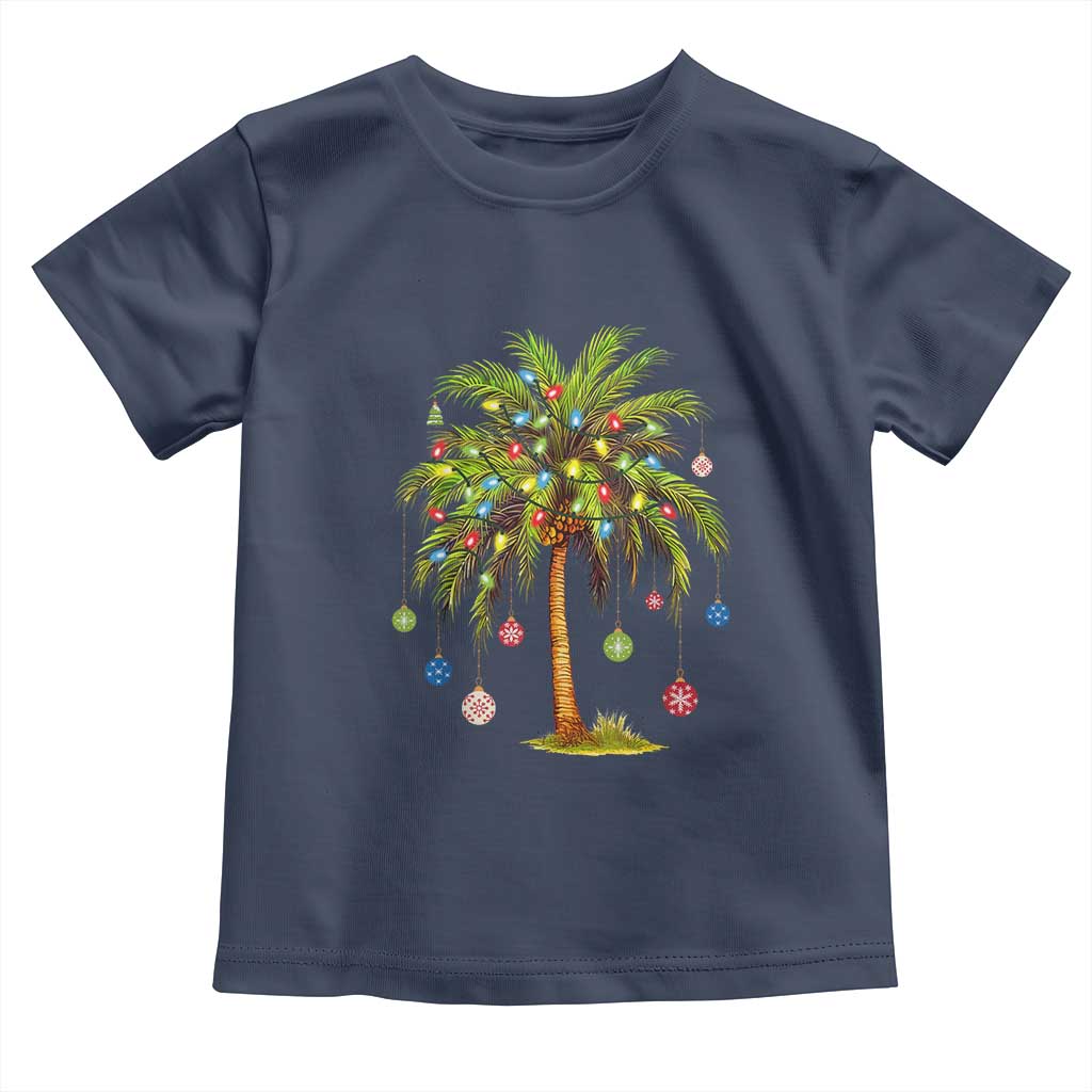 Christmas Palm Tree Toddler T Shirt Xmas Lights Tropical Hawaiian Holidays TS02 Navy Print Your Wear