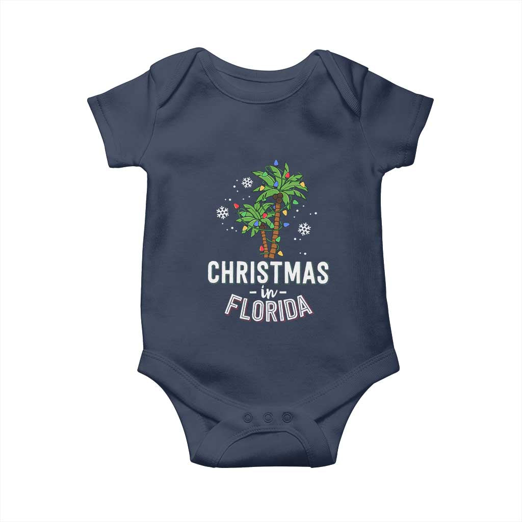 Christmas In Florida Baby Onesie Deck The Palm Trees Xmas Matching Family Vacation TS02 Navy Print Your Wear
