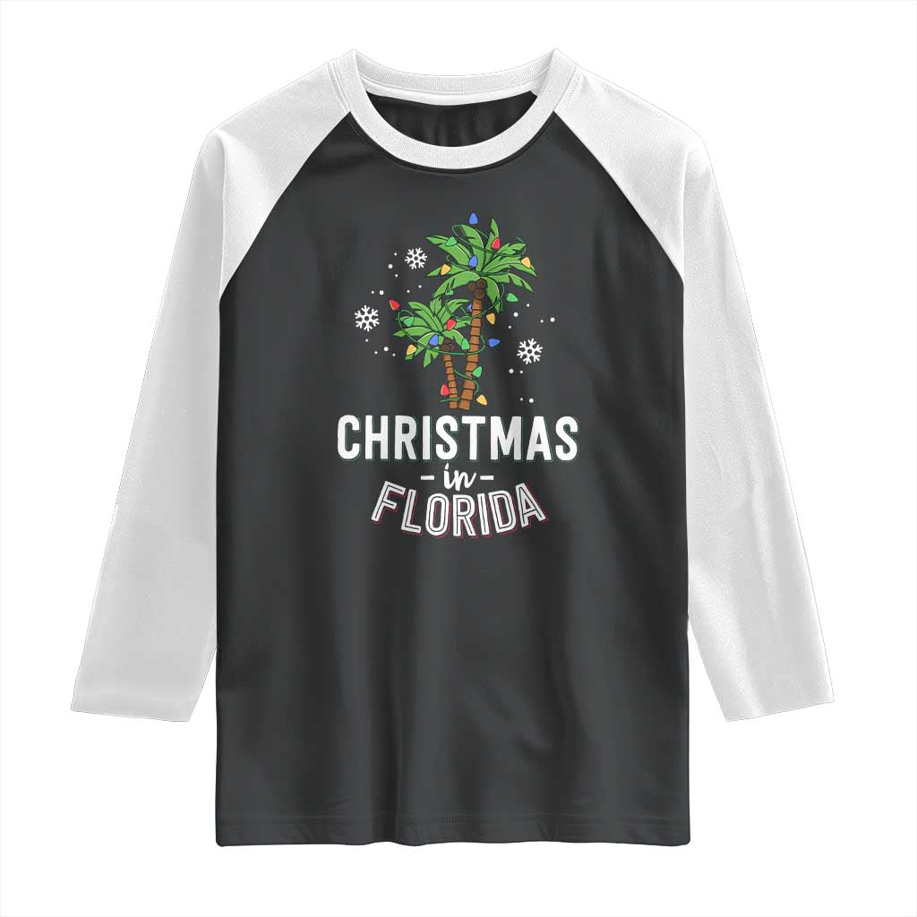 Christmas In Florida Raglan Shirt Deck The Palm Trees Xmas Matching Family Vacation TS02 Black White Print Your Wear