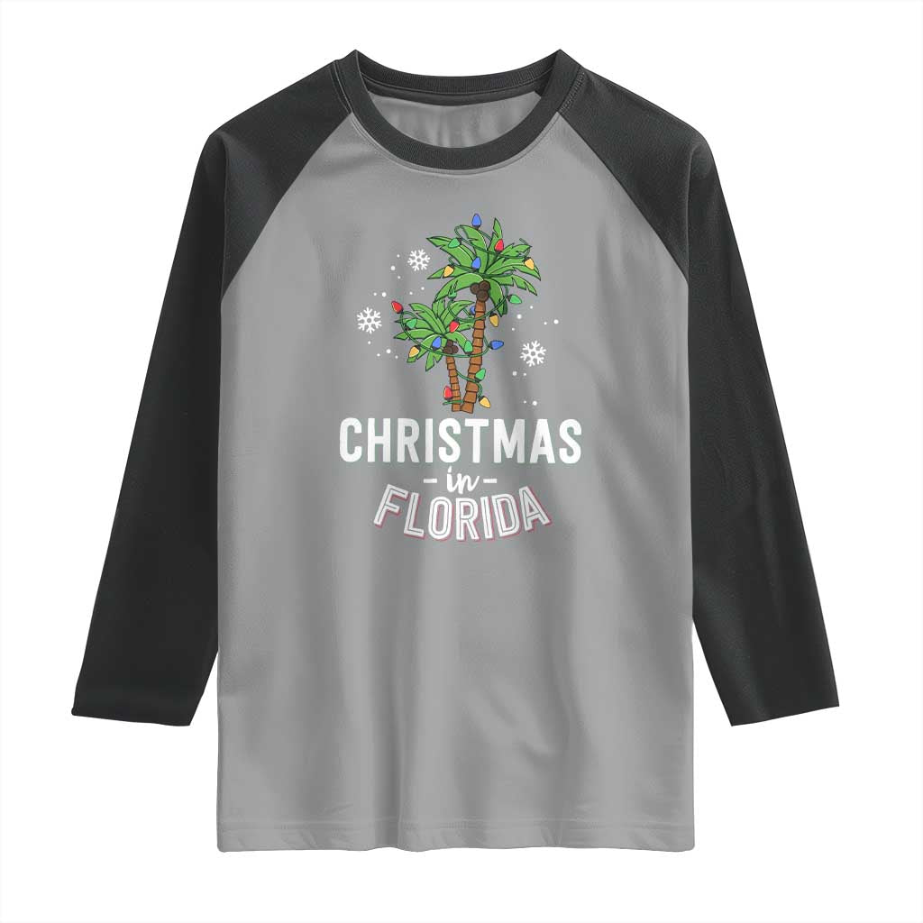 Christmas In Florida Raglan Shirt Deck The Palm Trees Xmas Matching Family Vacation TS02 Sport Gray Black Print Your Wear