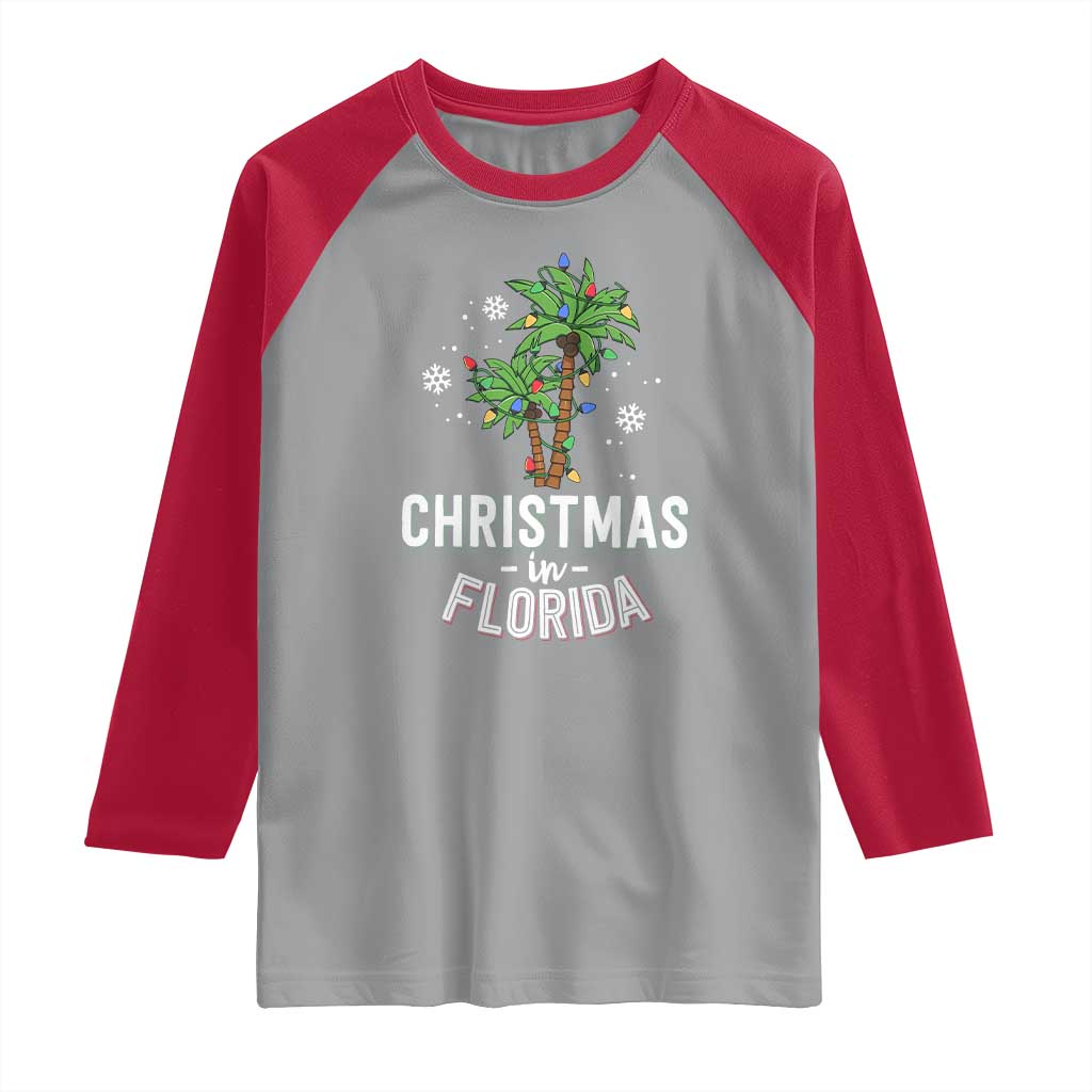 Christmas In Florida Raglan Shirt Deck The Palm Trees Xmas Matching Family Vacation TS02 Sport Gray Red Print Your Wear