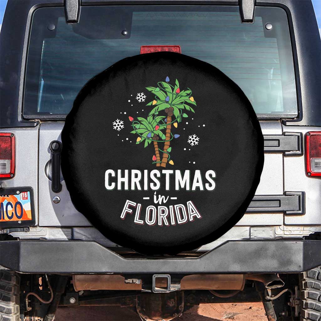 Christmas In Florida Spare Tire Cover Deck The Palm Trees Xmas Matching Family Vacation TS02 No hole Black Print Your Wear