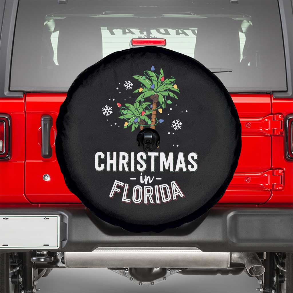 Christmas In Florida Spare Tire Cover Deck The Palm Trees Xmas Matching Family Vacation TS02 Black Print Your Wear