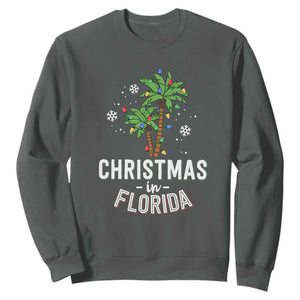 Christmas In Florida Sweatshirt Deck The Palm Trees Xmas Matching Family Vacation TS02 Dark Heather Print Your Wear