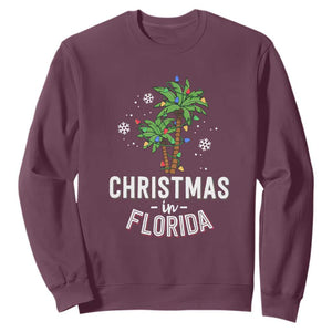 Christmas In Florida Sweatshirt Deck The Palm Trees Xmas Matching Family Vacation TS02 Maroon Print Your Wear