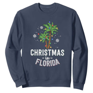 Christmas In Florida Sweatshirt Deck The Palm Trees Xmas Matching Family Vacation TS02 Navy Print Your Wear