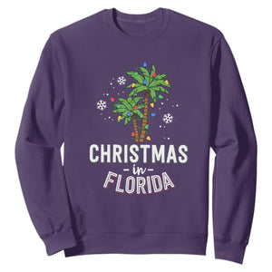 Christmas In Florida Sweatshirt Deck The Palm Trees Xmas Matching Family Vacation TS02 Purple Print Your Wear