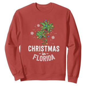 Christmas In Florida Sweatshirt Deck The Palm Trees Xmas Matching Family Vacation TS02 Red Print Your Wear