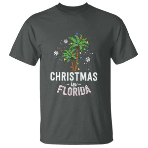 Christmas In Florida T Shirt Deck The Palm Trees Xmas Matching Family Vacation TS02 Dark Heather Print Your Wear