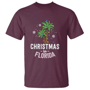 Christmas In Florida T Shirt Deck The Palm Trees Xmas Matching Family Vacation TS02 Maroon Print Your Wear
