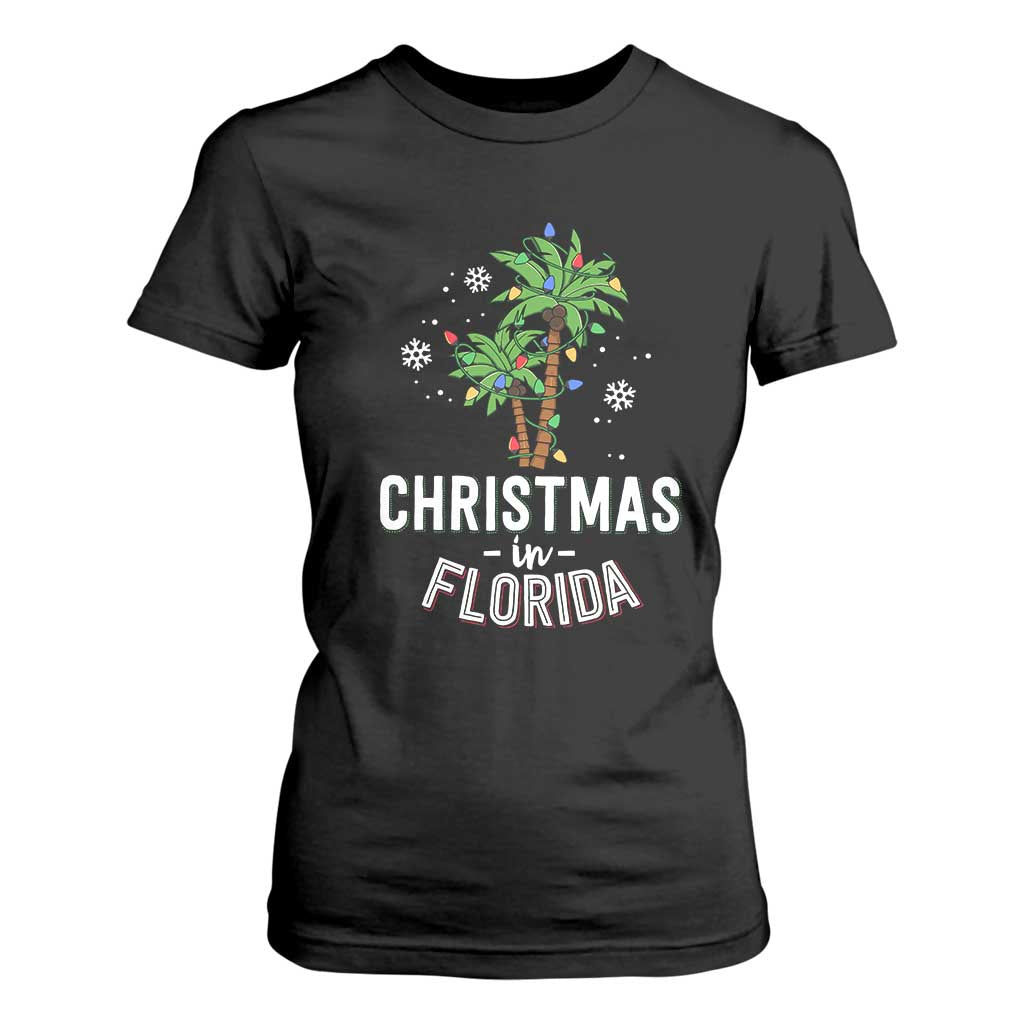 Christmas In Florida T Shirt For Women Deck The Palm Trees Xmas Matching Family Vacation TS02 Black Print Your Wear
