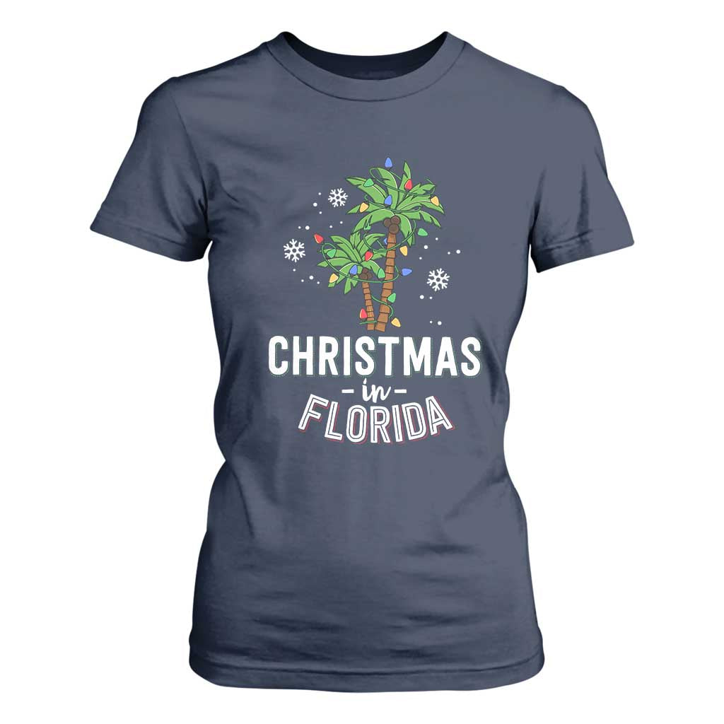Christmas In Florida T Shirt For Women Deck The Palm Trees Xmas Matching Family Vacation TS02 Navy Print Your Wear